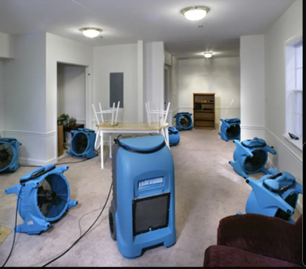 Air movers and dehumidifier setup for Water Damage Restoration in Waterford